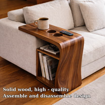 Solid Wood Sofa Armrest Table with Cup Holders and Storage – Couch Arm Tray Kitchnce