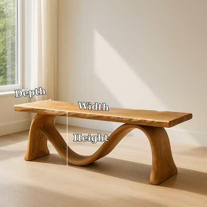 Handcrafted Solid Wood Bench – Sculptural Wave Design with Natural Live Edge Finish Kitchnce
