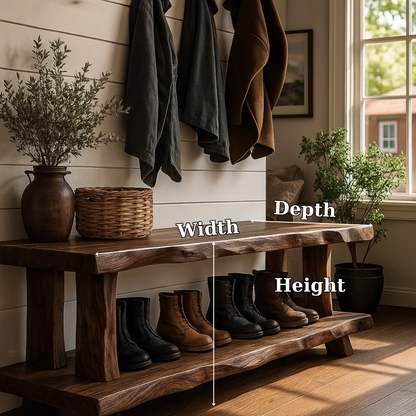 Solid Wood Entryway Bench with Shoe Storage Shelf Rustic Farmhouse Hallway Bench
