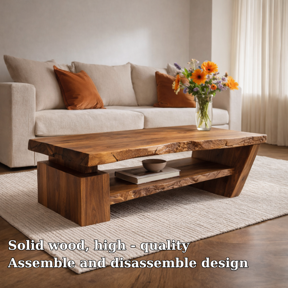 Solid Wood Live Edge Coffee Table with Modern Storage – Natural Design