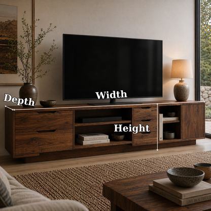 Solid Wood Media Console with Drawers, Modern TV Stand with Open Shelf Storage