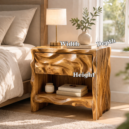 Solid Wood Nightstand with Sculptural Base – Modern Organic Bedside Table