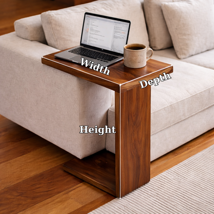Solid Wood Sofa Armrest Table – C-Shaped Couch Arm Tray Laptop Side Table Kitchnce