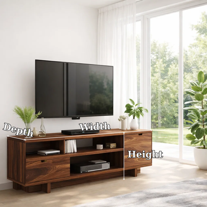 Solid Walnut TV Console with Storage & Open Shelves – Modern Media Unit