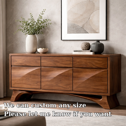 Solid Wood Console Cabinet with Drawers – Modern Walnut Sideboard Storage