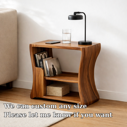 Solid Wood End Table with Storage Shelves – Modern Side Table for Living Room Kitchnce