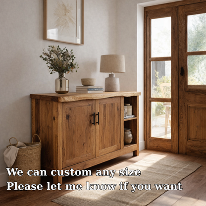 Solid Wood Console Table with Storage Doors – Rustic Entryway Cabinet