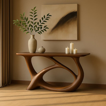 Handcrafted Solid Wood Console Table with Sculptural Flow Design – Modern Organic Art Kitchnce