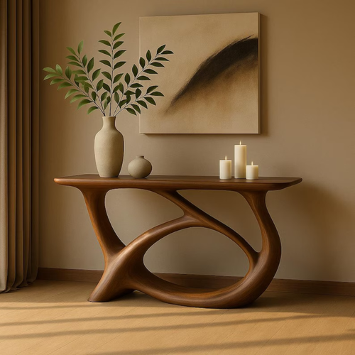 Handcrafted Solid Wood Console Table with Sculptural Flow Design – Modern Organic Art Kitchnce