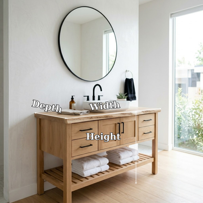 Solid Wood Bathroom Vanity Cabinet Single Sink Base with Drawers Open Shelf