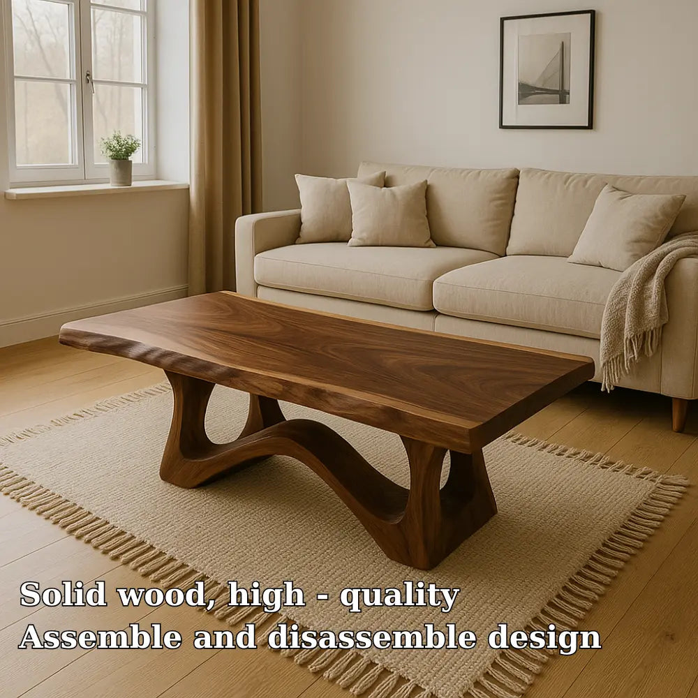 Handcrafted Solid Wood Coffee Table with Organic Flow Design – Modern Minimalist Style Kitchnce