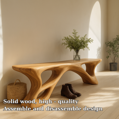 Handcrafted Solid Wood Bench – Sculptural Organic Flow Design with Modern Natural Aesthetic Kitchnce