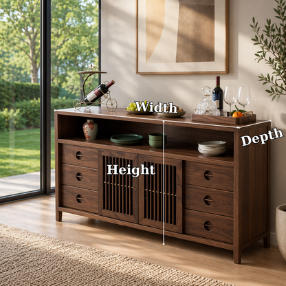 Solid Wood Console Sideboard with Slatted Doors – Modern Walnut Storage Cabinet