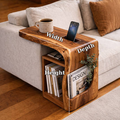 Solid Wood Sofa Armrest Table with Phone Holder – Couch Arm Tray with Storage Kitchnce