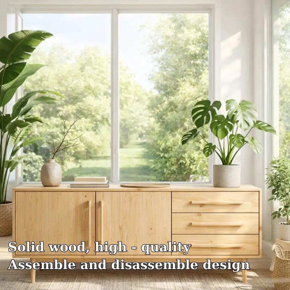 Modern Oak Console Table with Drawers & Cabinet Kitchnce