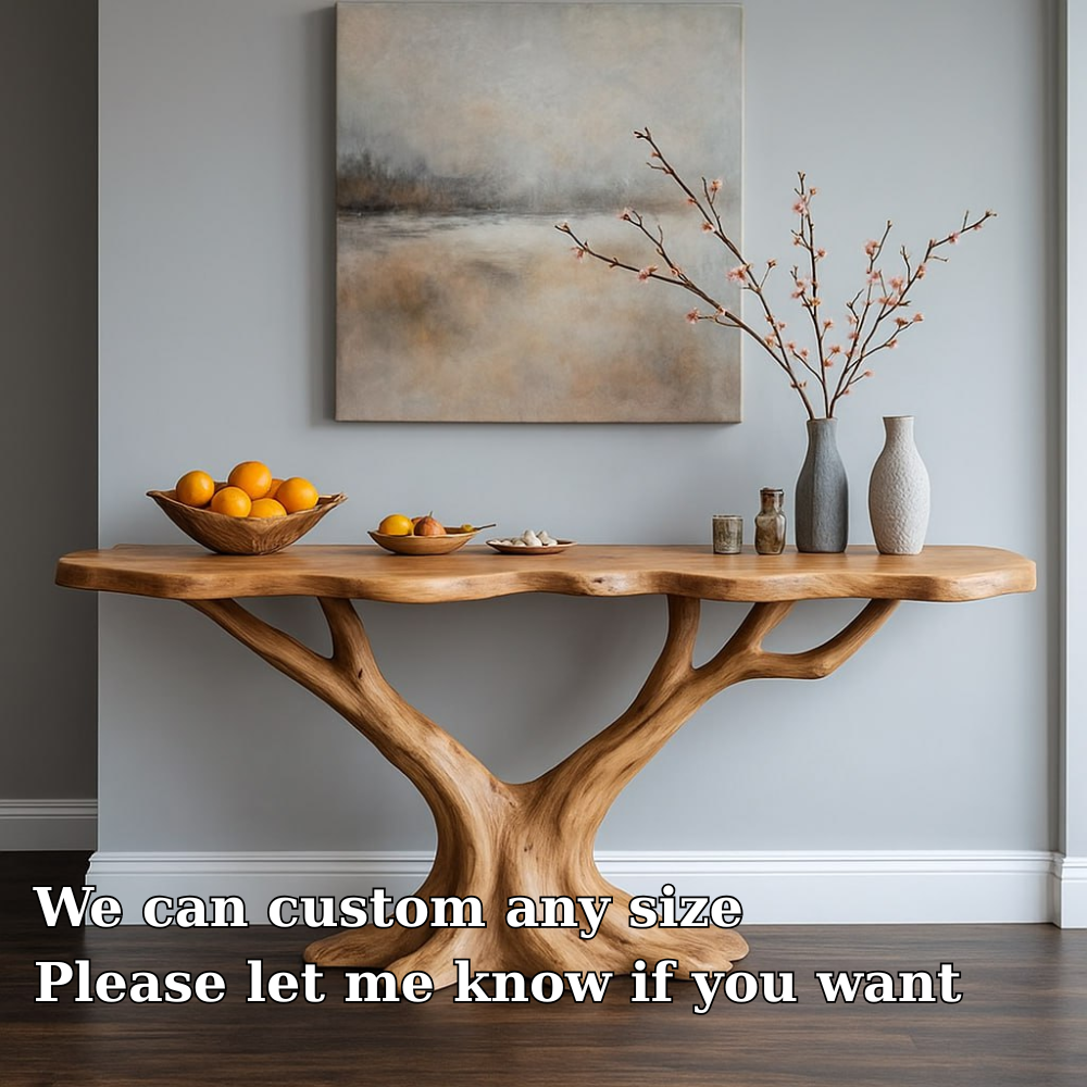 Handcrafted Solid Wood Console Table with Tree Branch Base – Modern Organic Entryway Design Kitchnce