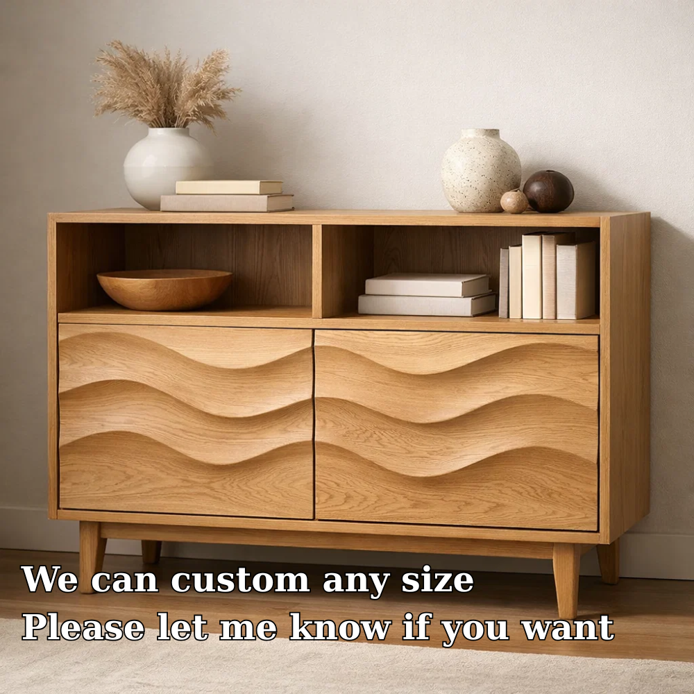 Modern Solid Wood Console Cabinet with Wavy Design - Stylish Storage for Living Room