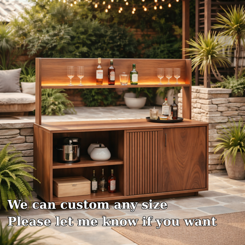 Solid Wood Outdoor Bar Cabinet with Shelf & Storage – Modern Patio Drink Station