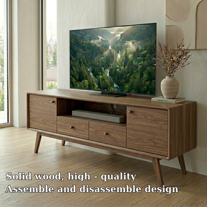 Mid Century Solid Wood Media Console – Modern TV Stand with Drawers & Storage