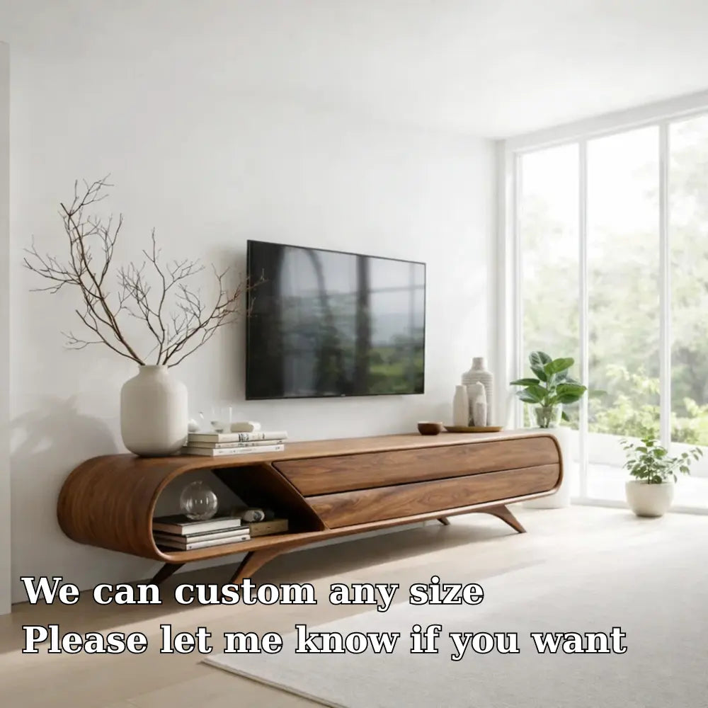 Solid Wood TV Cabinet Curved Modern Media Console Kitchnce