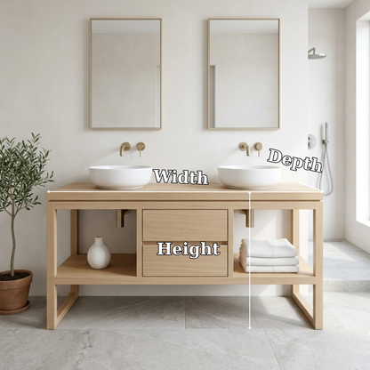 Bathroom Vanity Cabinet Double Sink Open Shelf Modern Solid Wood Base