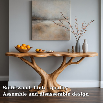 Handcrafted Solid Wood Console Table with Tree Branch Base – Modern Organic Entryway Design Kitchnce