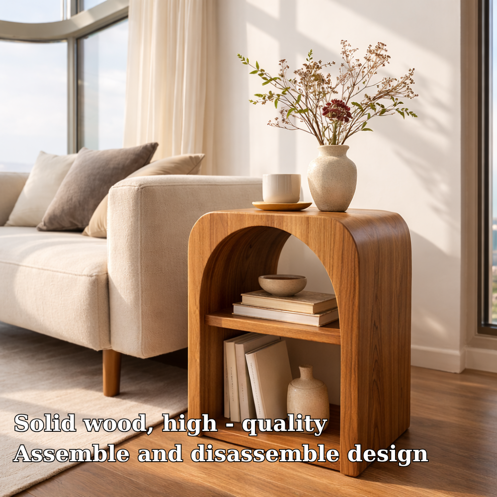 Solid Wood End Table with Storage Shelf – Modern Wooden Side Table for Living Room Kitchnce