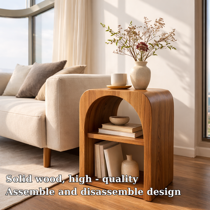 Solid Wood End Table with Storage Shelf – Modern Wooden Side Table for Living Room Kitchnce