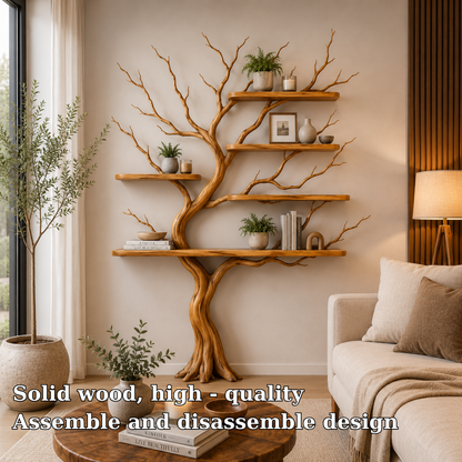 Organic Solid Wood Tree Bookshelf with Floating Shelves