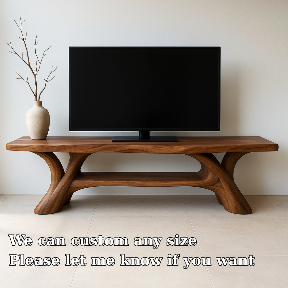 Handcrafted Solid Wood TV Stand – Sculptural Modern Design with Organic Smooth Form Kitchnce