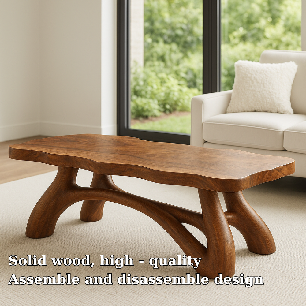 Solid Wood Coffee Table with Sculptural Curved Legs – Modern Living Room Table Kitchnce