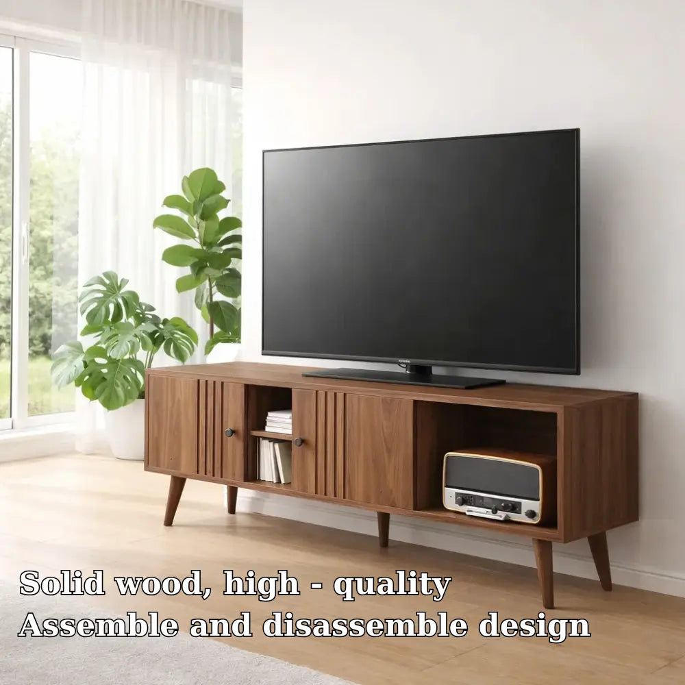 Mid Century Wood TV Cabinet – Modern Media Console with Storage Kitchnce