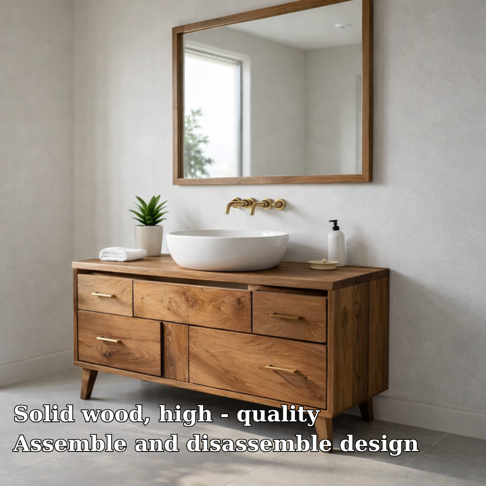 Minimalist Solid Wood Bathroom Vanity Cabinet – Modern Wall Mount, No Sink