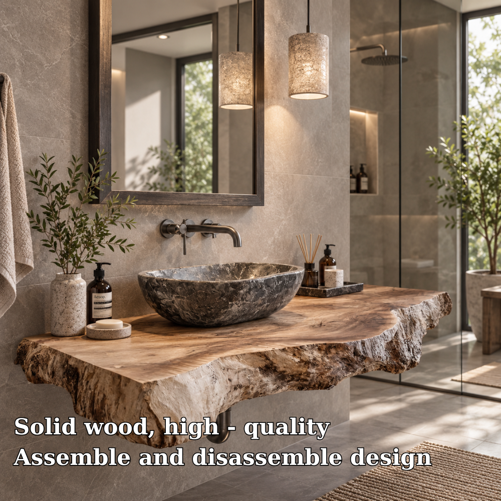 Alderon Live Edge Solid Wood Floating Bathroom Vanity