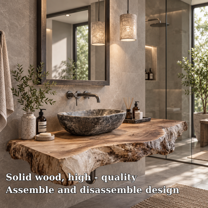 Alderon Live Edge Solid Wood Floating Bathroom Vanity