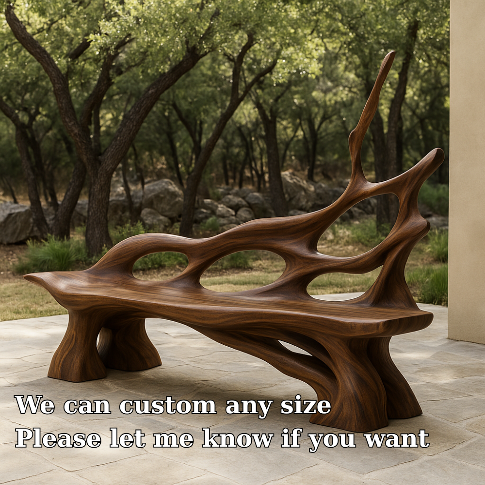 Handcrafted Solid Wood Bench with Backrest – Artistic Organic Form for Indoor & Outdoor Kitchnce