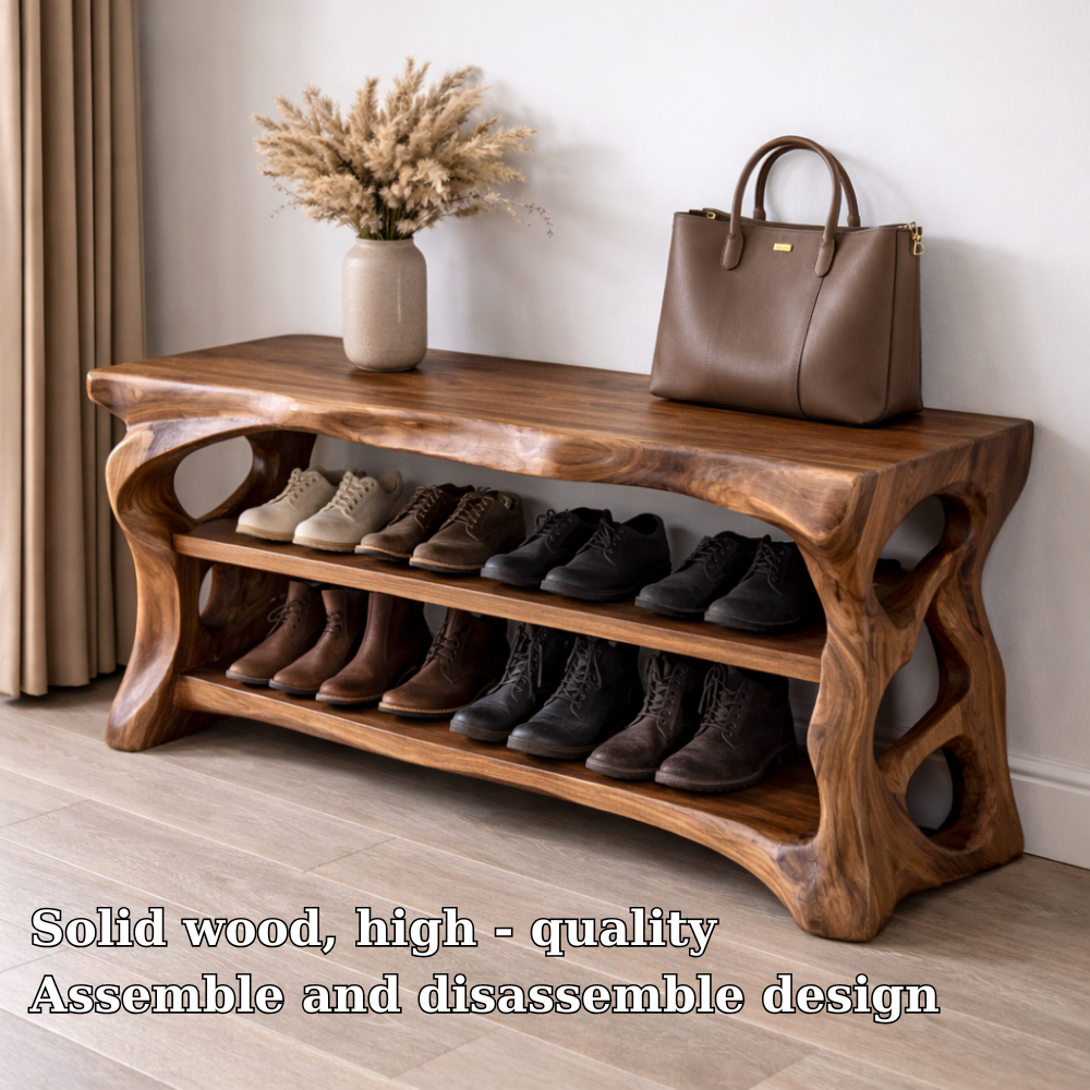 Solid Wood Entryway Bench with Shoe Storage Shelf – Rustic Natural Wood Shoe Rack Kitchnce