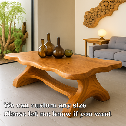 Handcrafted Solid Wood Coffee Table – Sculpted Organic Base with Live-Edge Style Top Kitchnce