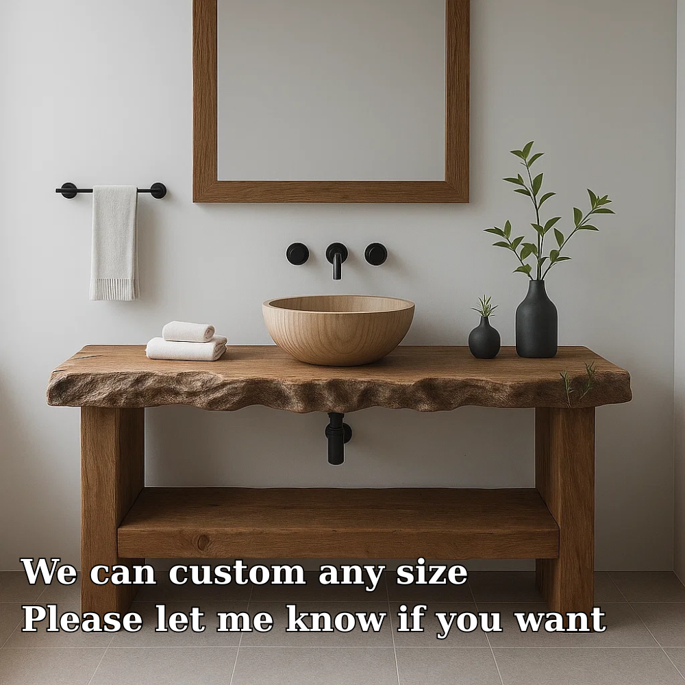 Live Edge Solid Wood Bathroom Vanity – Modern Rustic Wall-Mounted Vanity Sink