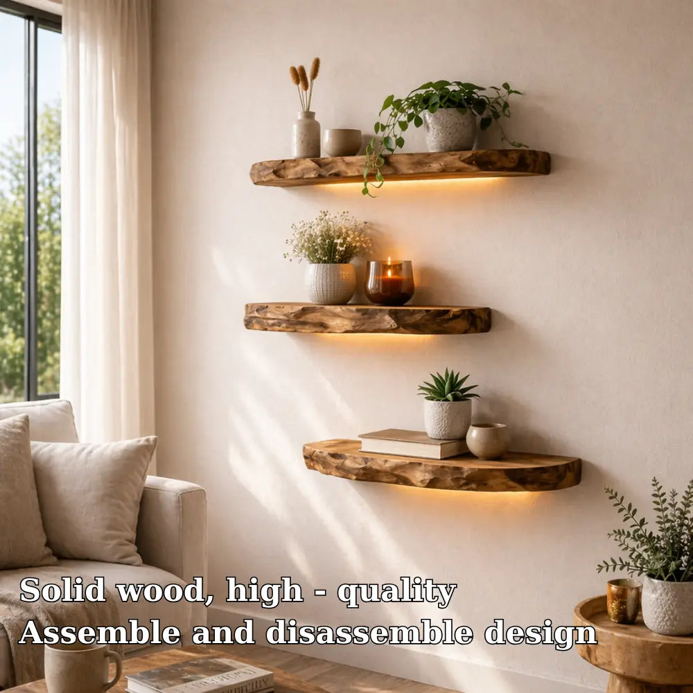 Solid Wood Floating Wall Shelf Rustic Live Edge Wall Mounted Shelf Decor Kitchnce