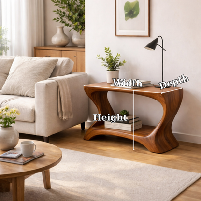 Modern Solid Wood End Table with Shelf – Curved Wooden Side Table for Living Room Kitchnce