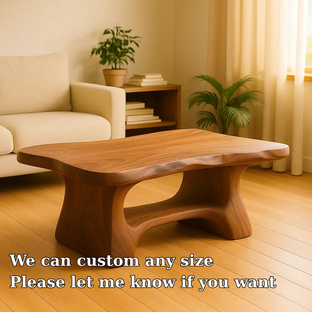 Handcrafted Solid Wood Coffee Table with Smooth Organic Form – Modern Minimalist Design Kitchnce