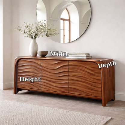 Solid Wood Console Table with Sculpted Wave Front – Modern Entryway Storage Cabinet