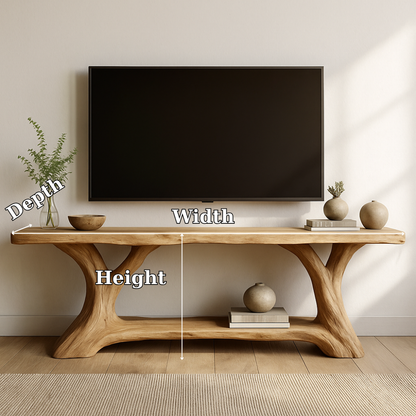 Handcrafted Solid Wood TV Stand – Natural Live Edge Design for Modern Organic Interiors Kitchnce