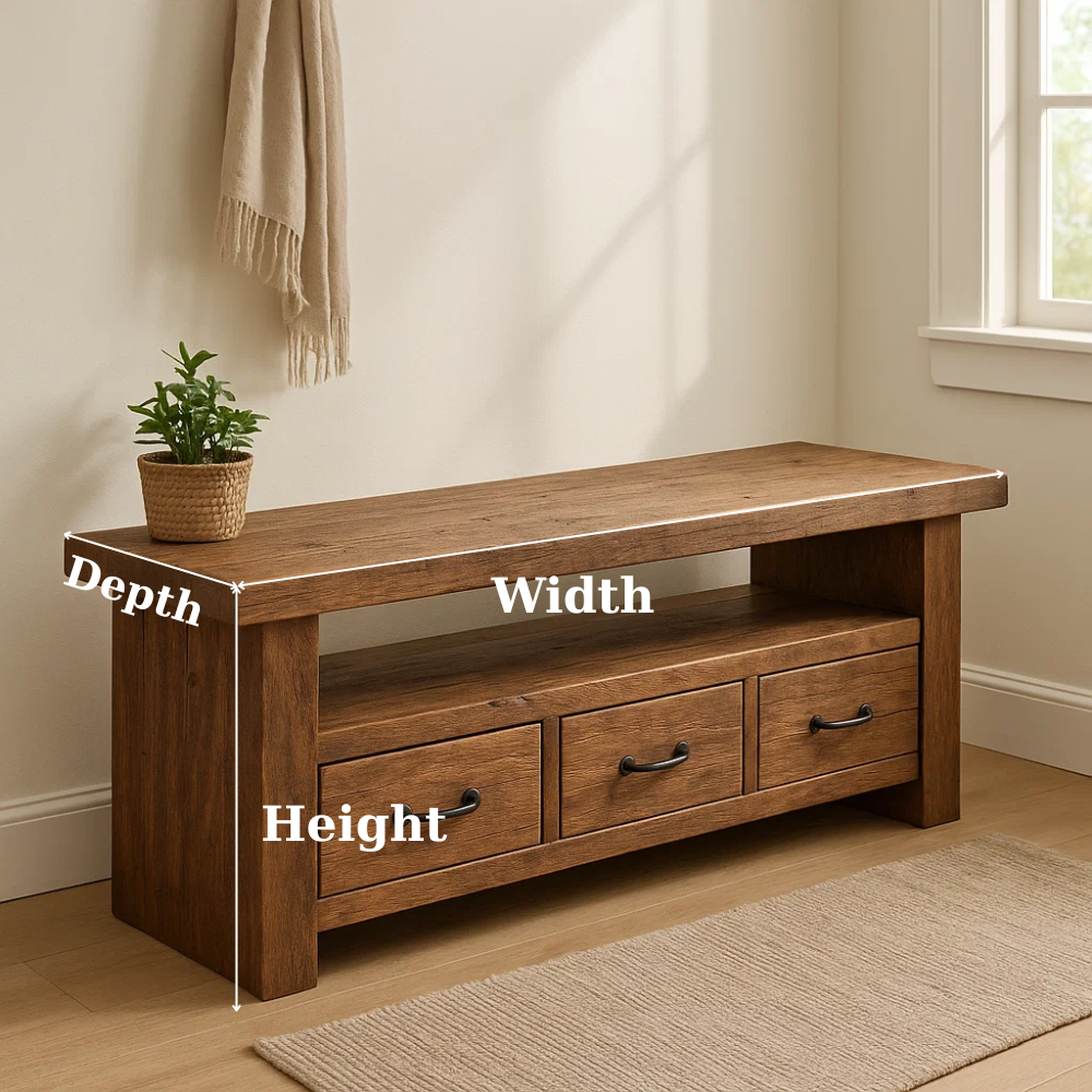 Handcrafted Solid Wood Bench – Rustic Entryway Storage Bench with 3 Drawers Kitchnce