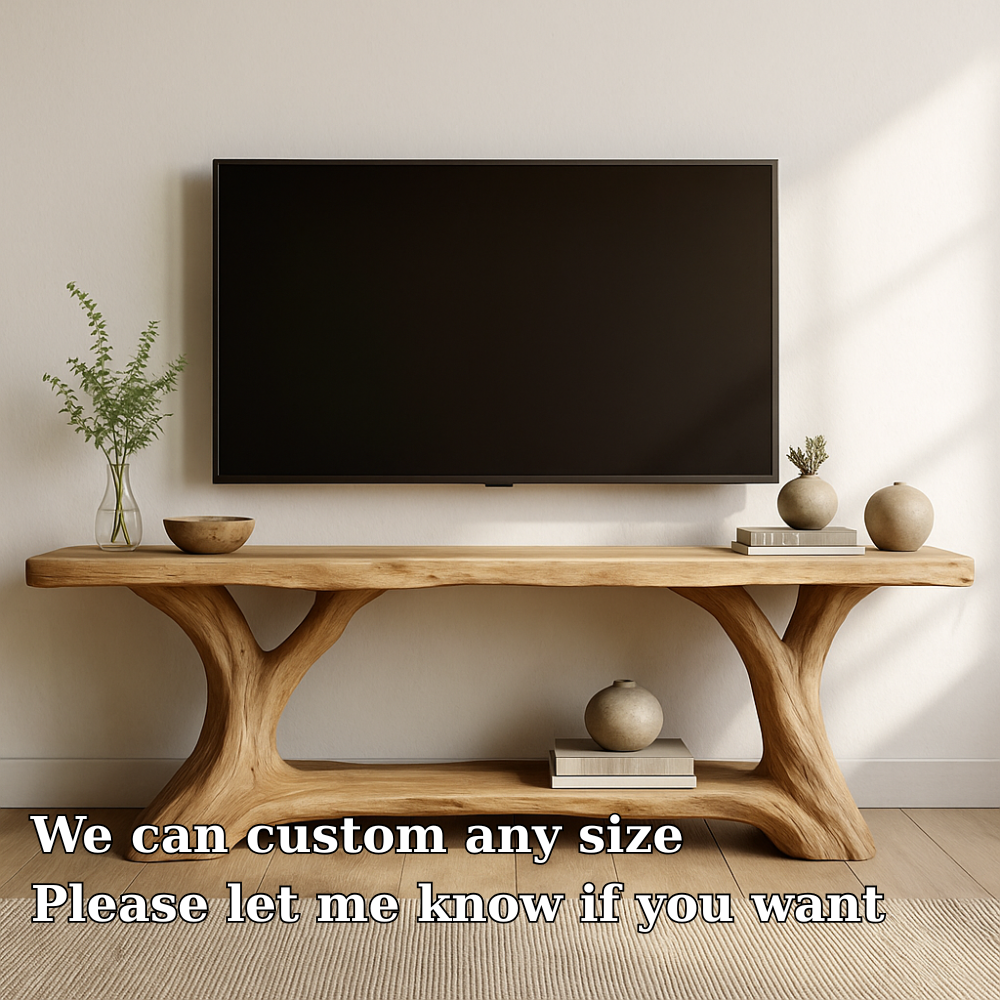 Handcrafted Solid Wood TV Stand – Natural Live Edge Design for Modern Organic Interiors Kitchnce
