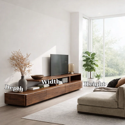 Solid Wood Media Console with Open Shelf & Cabinet Storage, Modern TV Stand