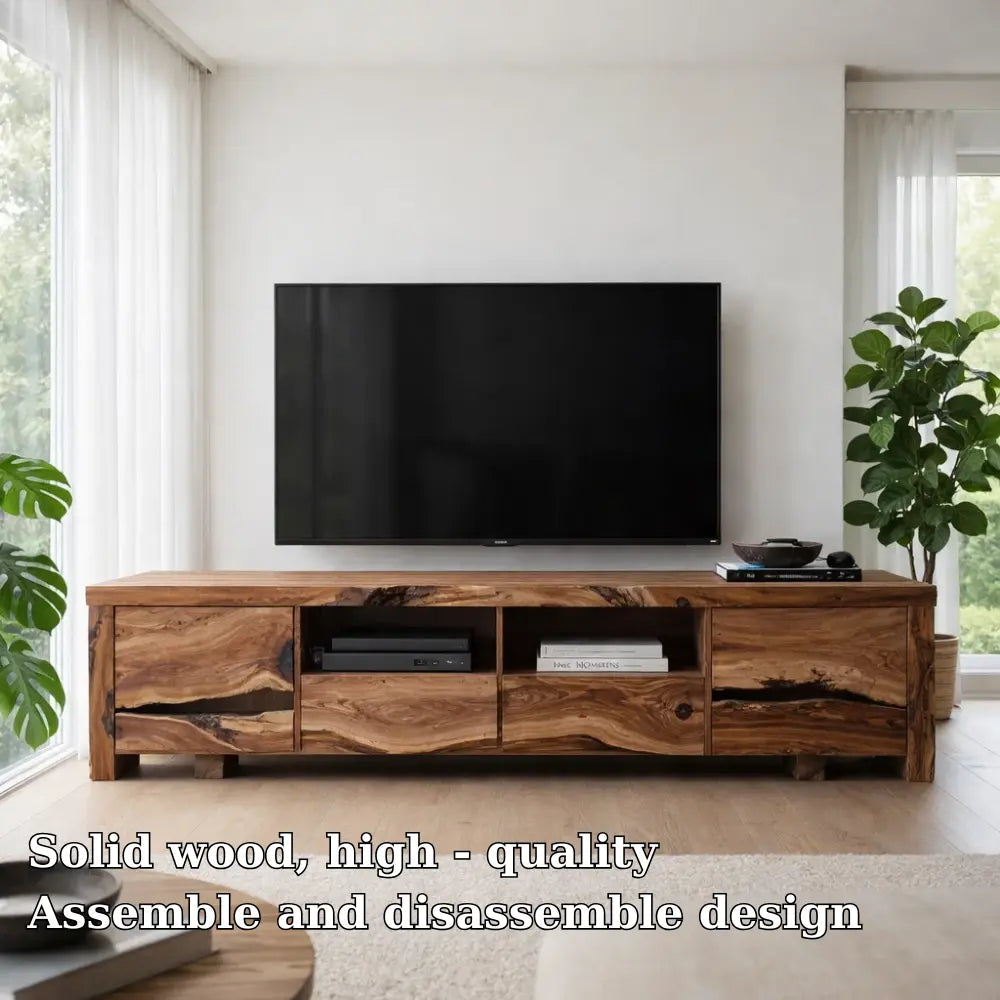Solid Wood TV Cabinet with Live Edge – Rustic Modern Media Console Kitchnce
