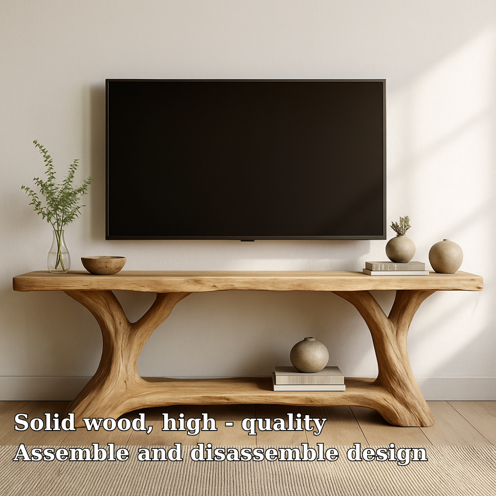 Handcrafted Solid Wood TV Stand – Natural Live Edge Design for Modern Organic Interiors Kitchnce