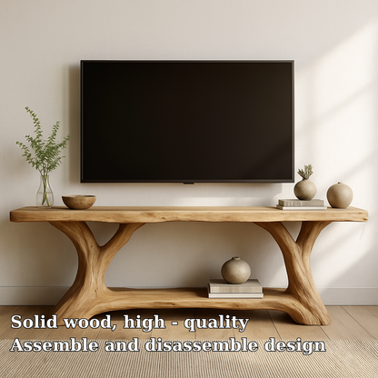Handcrafted Solid Wood TV Stand – Natural Live Edge Design for Modern Organic Interiors Kitchnce